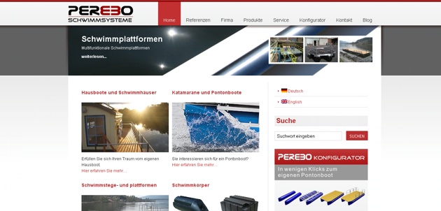 Screenshot von perebo.de - Schwimmsysteme, Pontonboote